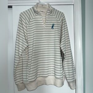 Fabletics Cream and Blue Striped quarter zip